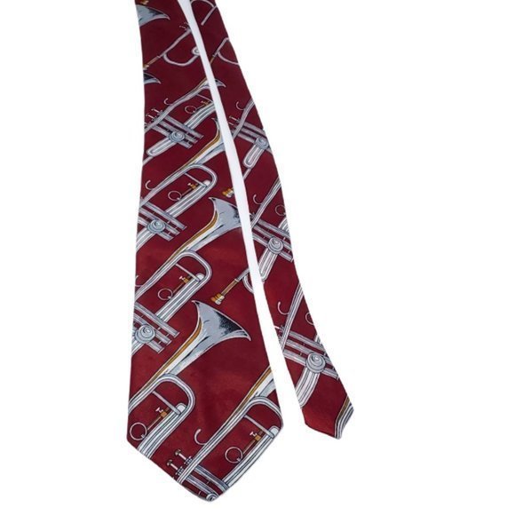 Renaissance Tie Necktie Trumpet Music Band Red Maroon Silver‎ Hand Made - Picture 11 of 12